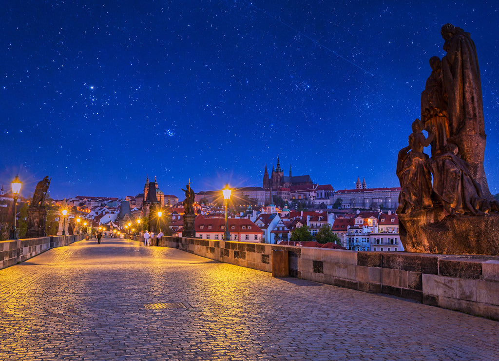 Beautiful Charles bridge in Prague at night, Czech Republic