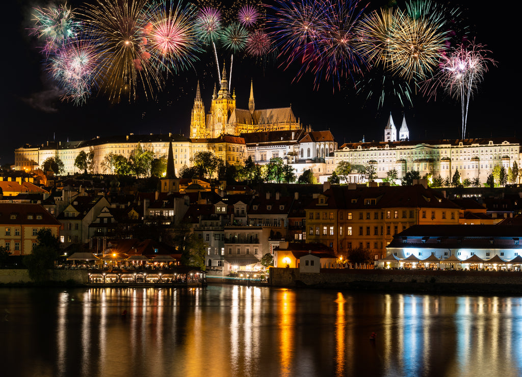Fireworks display at Prague's castle in Czech Republic