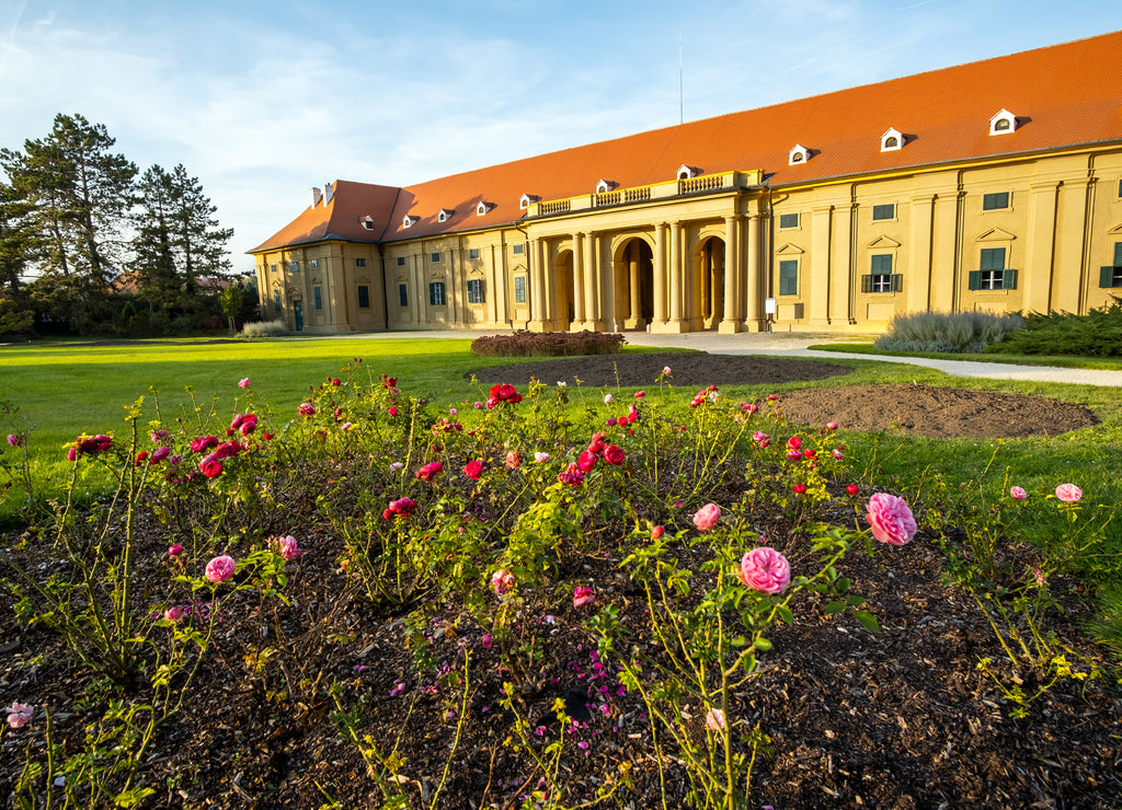 Green gardens in Lednice castle Chateau yard in Moravia, Czech Republic. UNESCO World Heritage Site