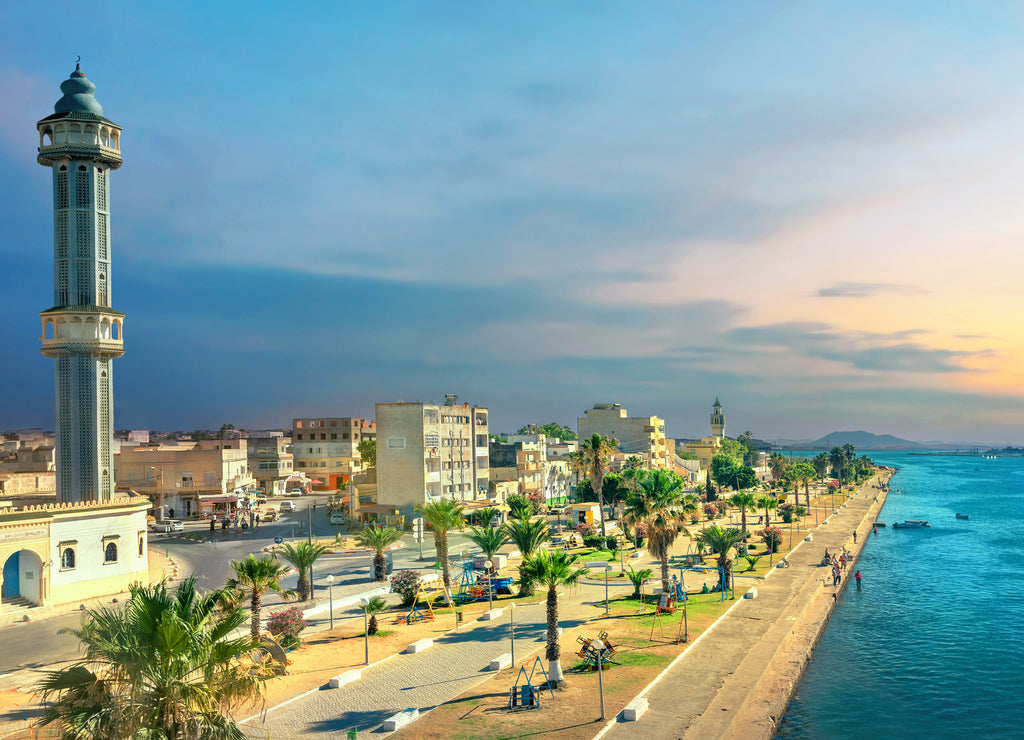 Cityscape with minaret of mosque in Bizerte. Tunisia, North Africa