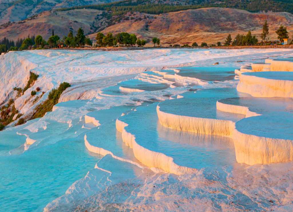 Natural travertine pools and terraces in Pamukkale. Cotton castle in southwestern Turkey
