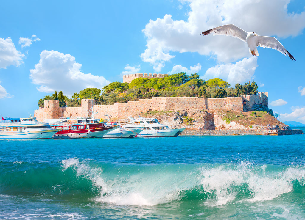Pigeon Island with a "Pirate castle" Kusadasi harbor - Kusadasi, Turkey