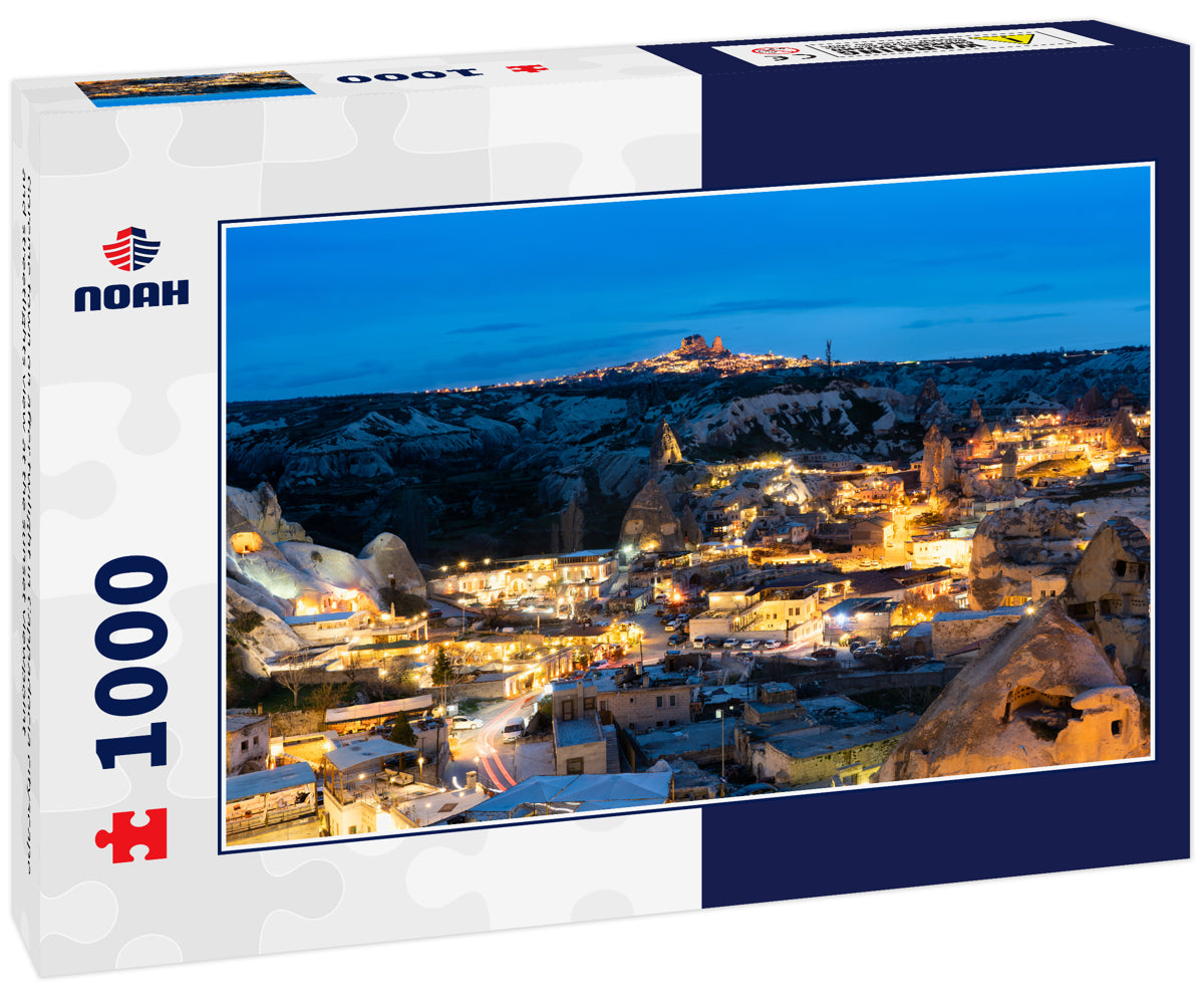 Goreme town on after twilight in Cappadocia cityscape and streetlights view at the sunset viewpoint