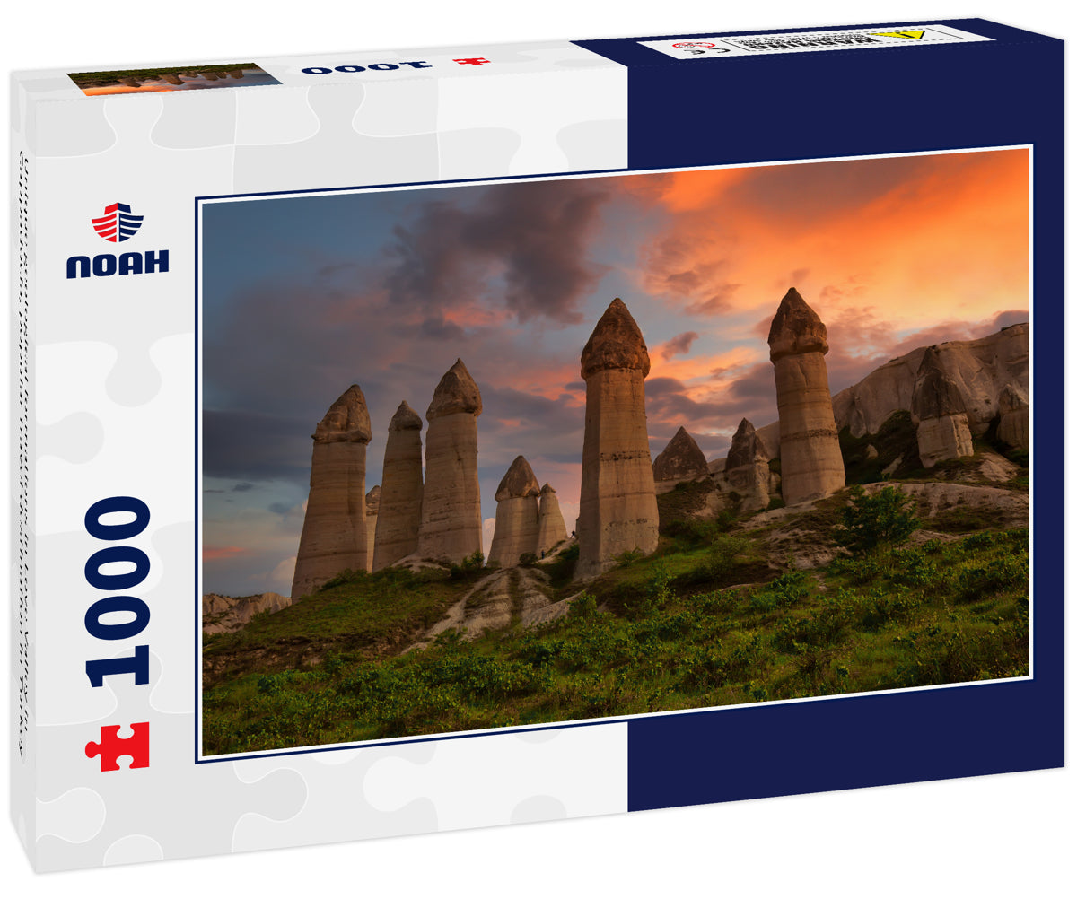 Unique geological formations in Love Valley in Cappadocia, popular travel destination in Turkey