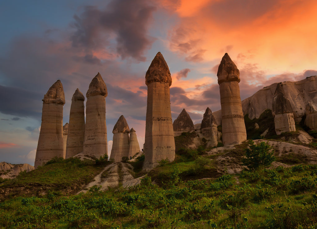 Unique geological formations in Love Valley in Cappadocia, popular travel destination in Turkey
