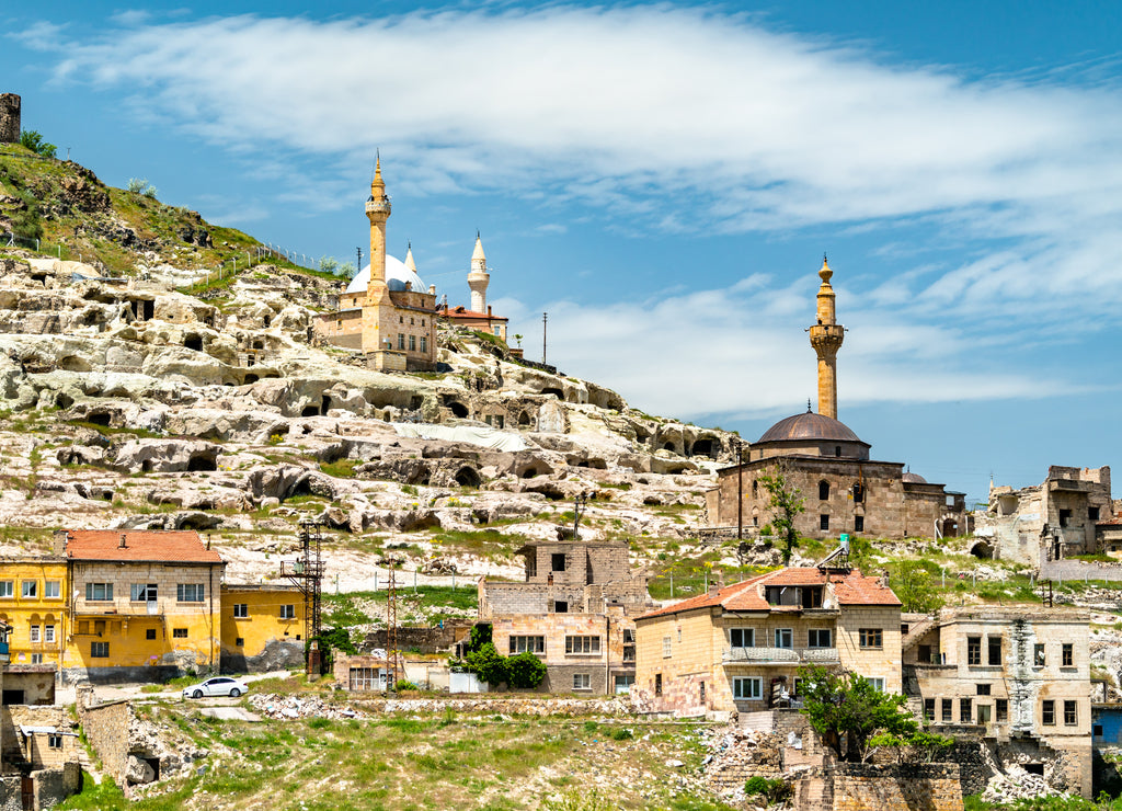 Mosques on the castle hill in Nevsehir, Turkey