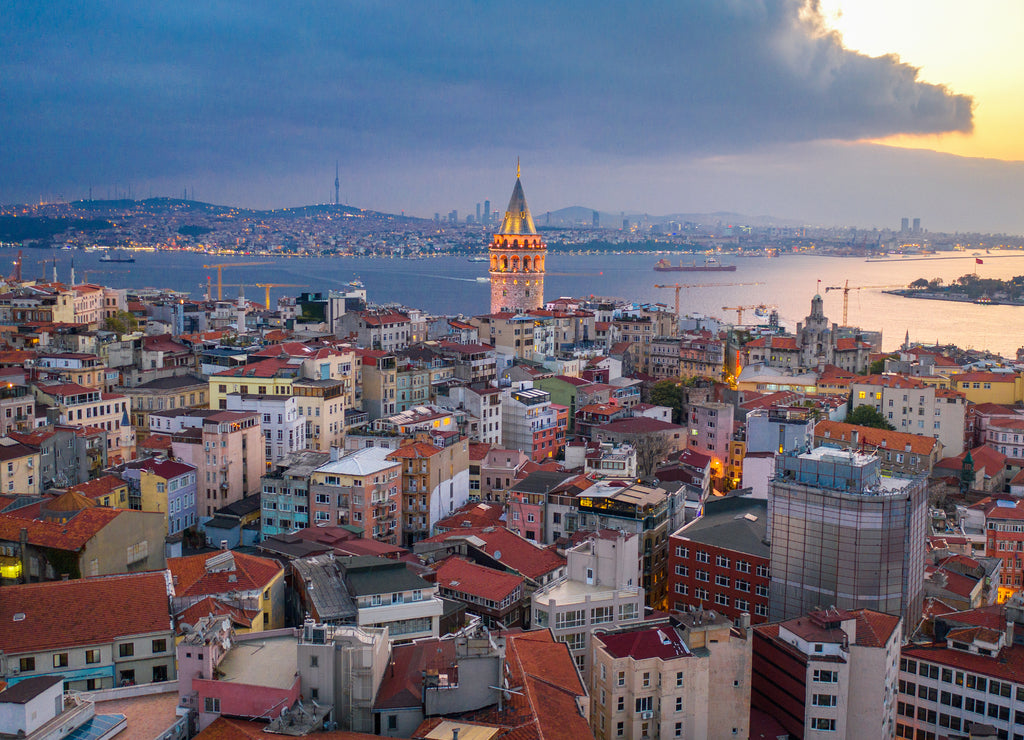 Aerial view of Galata tower and Istanbul city in Turkey