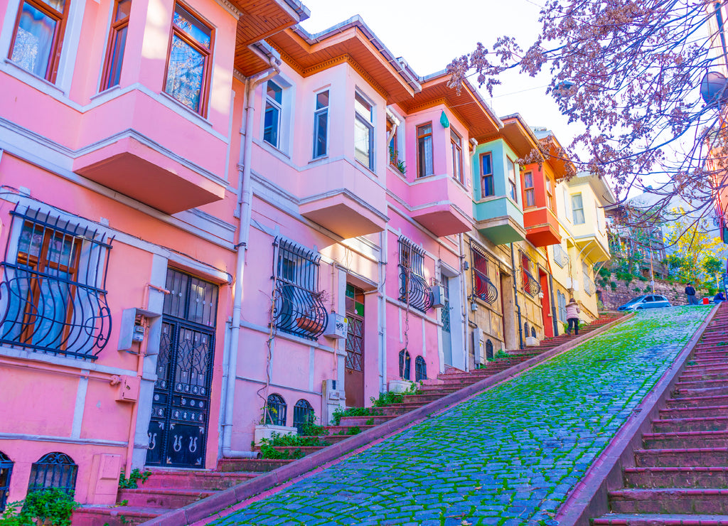Colorful Houses in old city Balat. Balat is popular touristic destination in Istanbul