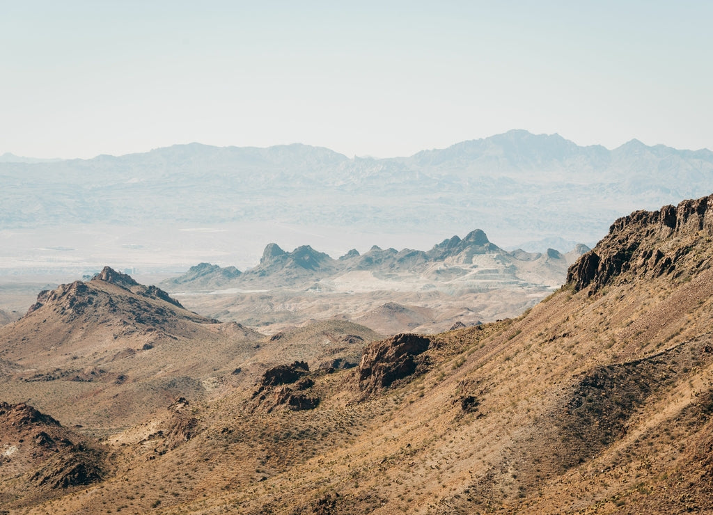 View of desert landscape from Route 66 in Oatman, Arizona