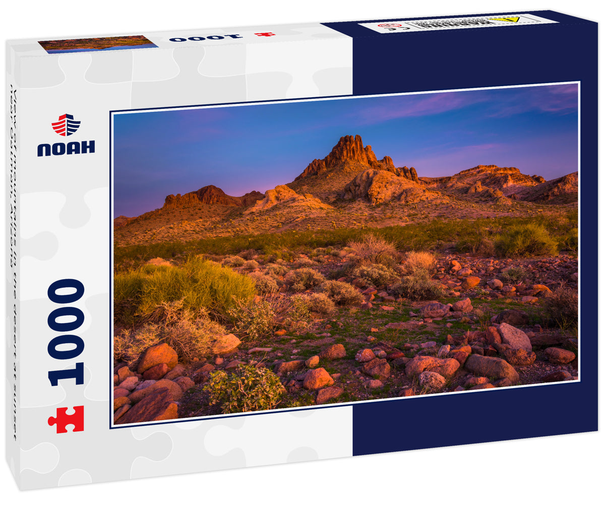 View of mountains in the desert at sunset near Oatman, Arizona