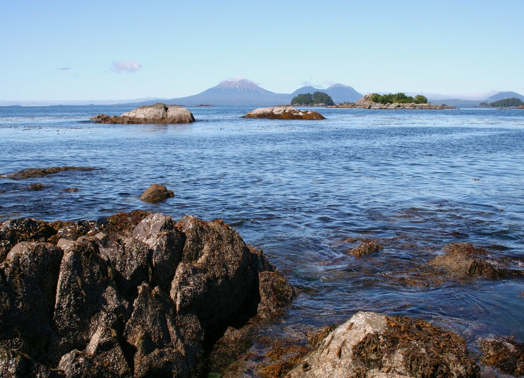 Mt Edgecumbe Volcano at Sitka Alaska with Rocky Coast