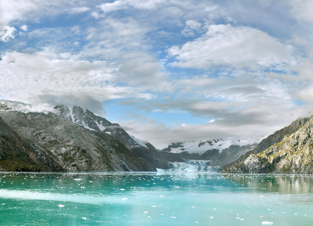 panoramic view of glacier inside of College Fjord, Alaska