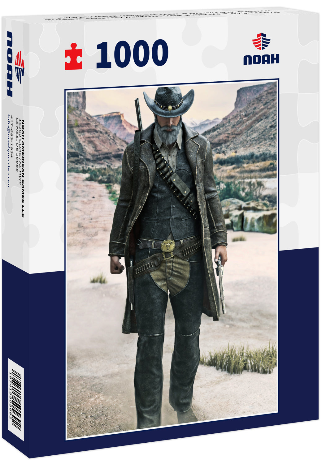 Portrait of a grizzled gun slinging cowboy walking toward the camera with weapon drawn, Texas