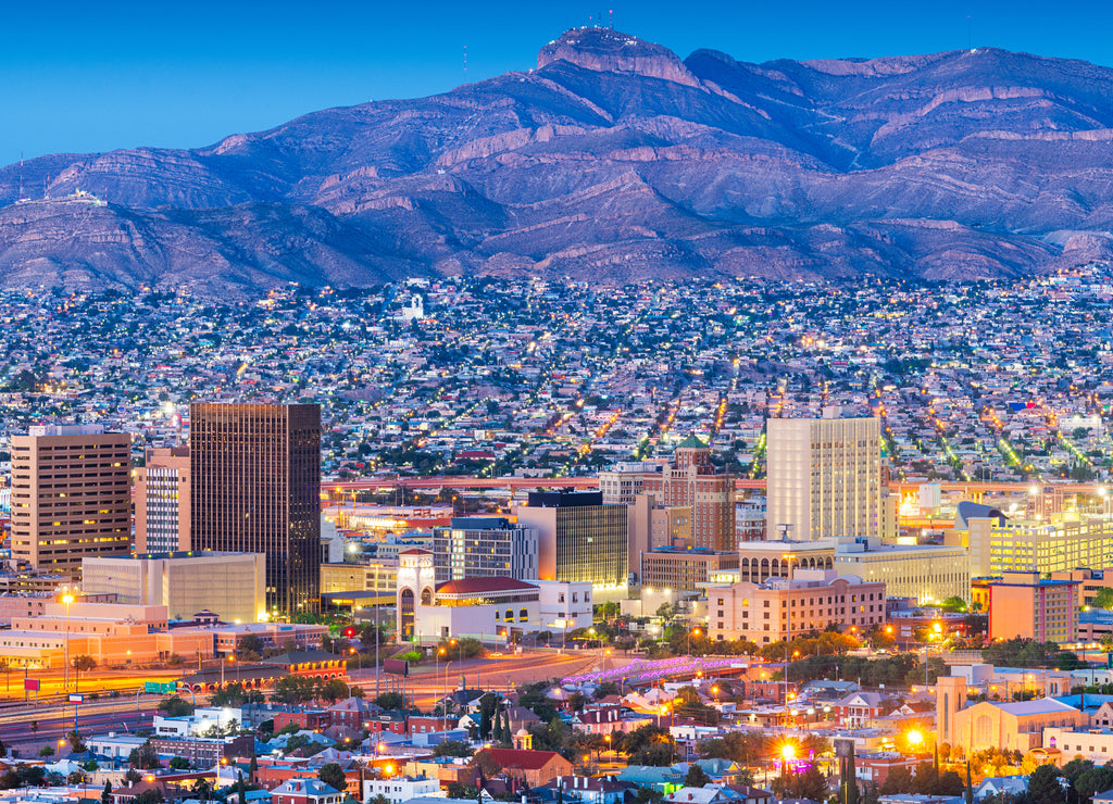 El Paso, Texas, USA downtown city skyline at dusk