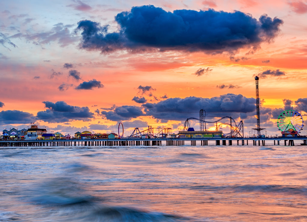 Galveston Island historic Pleasure Pier on the Gulf of Mexico coast in Texas