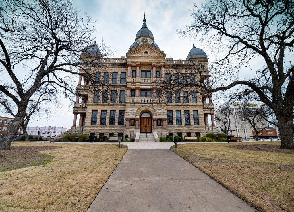 Wide angle of Denton County Courthouse on the Square, Texas