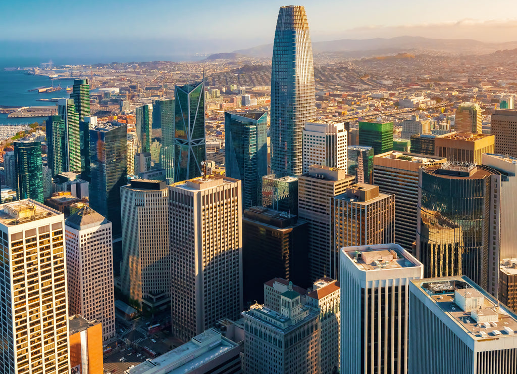 Aerial view of skyscrapers, San Francisco downtown, California USA