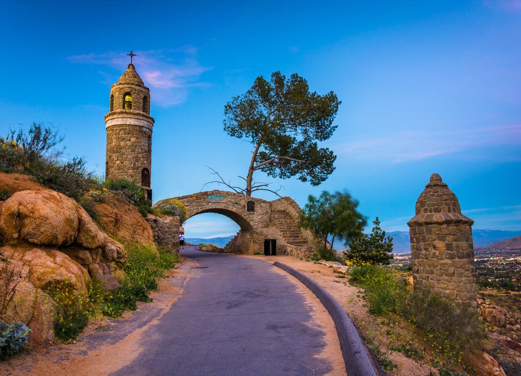 The Peace Bridge at twilight, at Mount Rubidoux Park, in Riverside, California