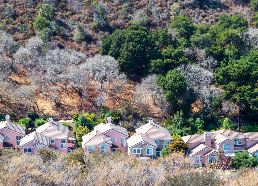 Valley homes panoramic view in Belmont, San Mateo County, California