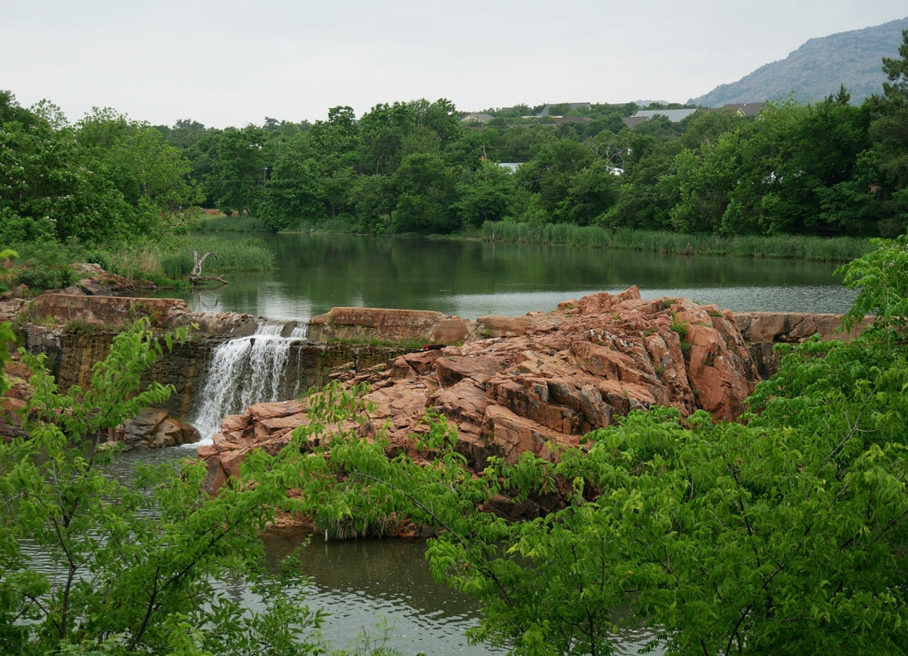 Scenic bath lake with waterfalls at Medicine Park, Oklahoma