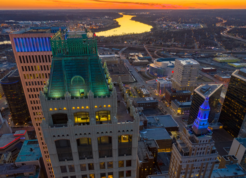 Oklahoma, Tulsa Sunset aerial view