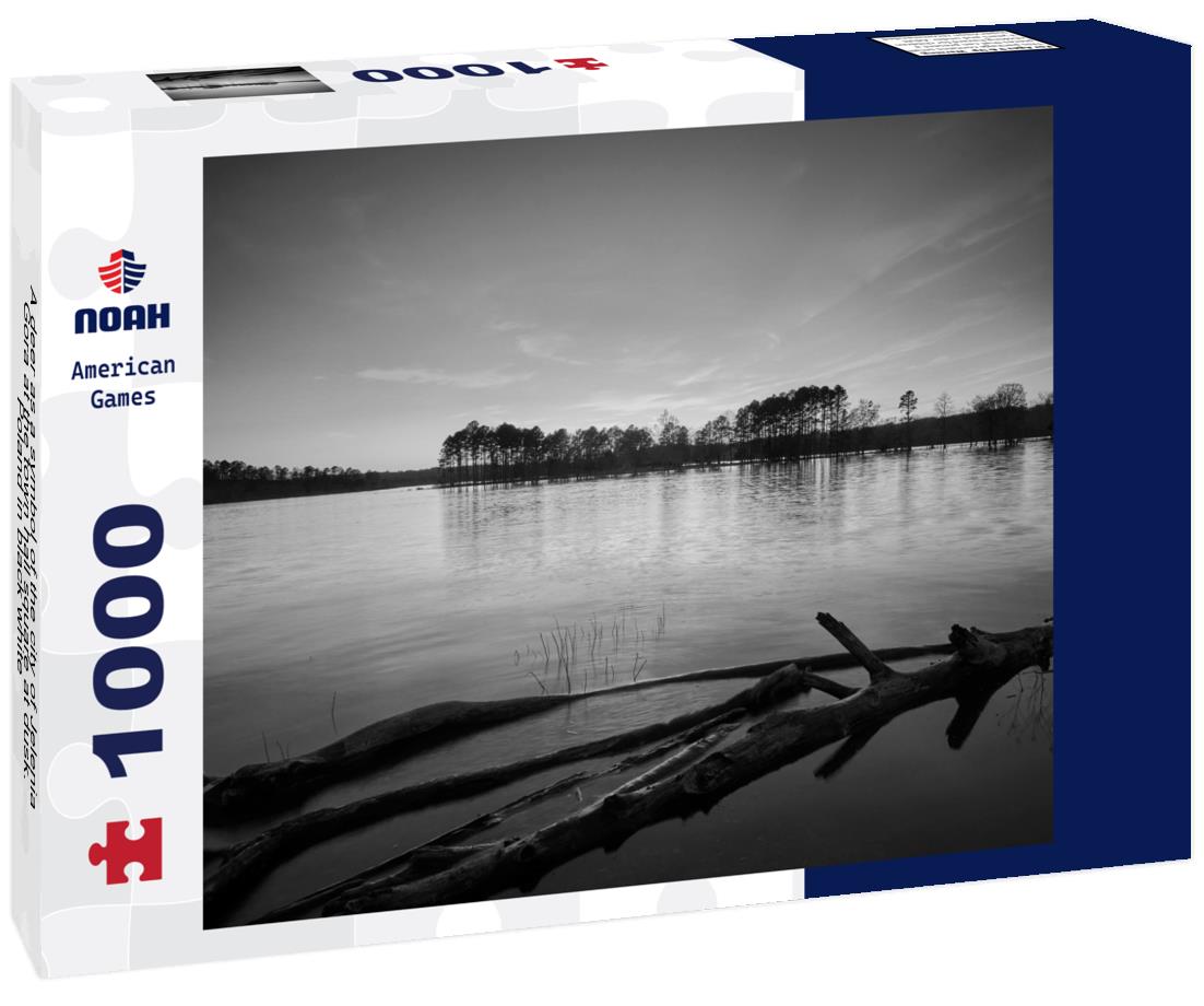 Noah Jigsaw Puzzle A deer as a symbol of the city of Jelenia Gora at the town hall square at dusk. Poland in black white 1000 pieces