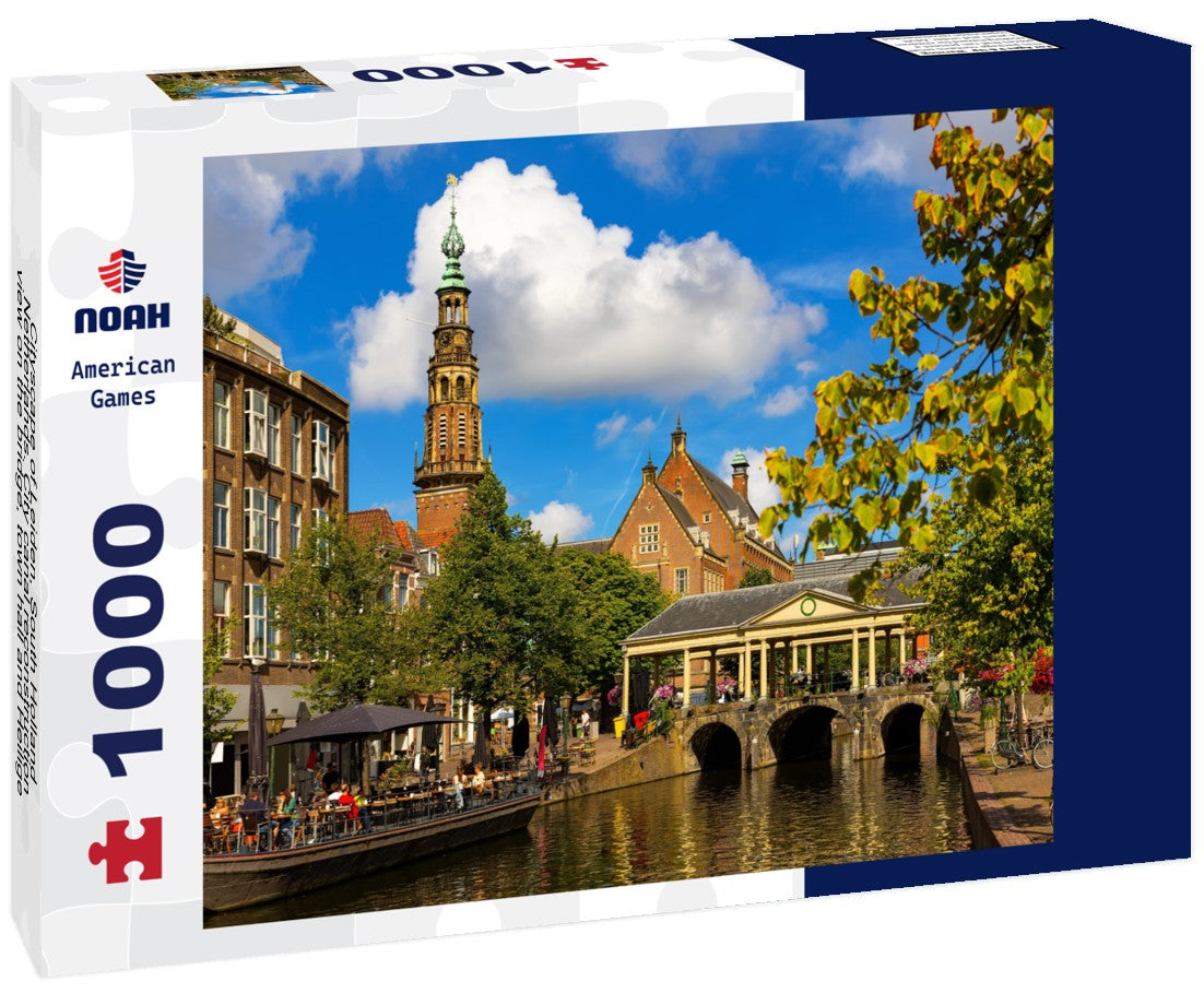 Noah Jigsaw Puzzle Cityscape of Leiden, South Holland, Netherlands. City canal reconstruction, view on the bridge, town hall and Heilige Lodewijkkerk (St. Louis church) 1000 pieces