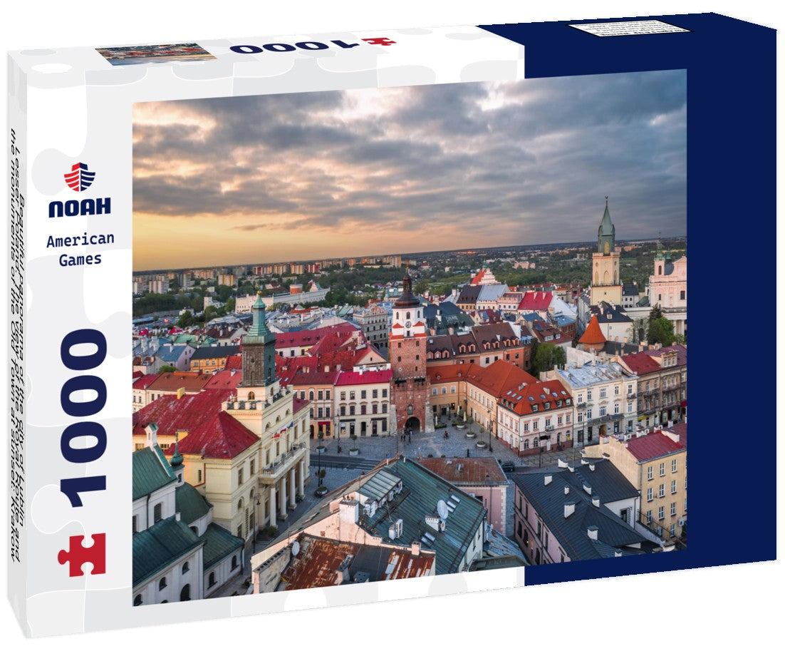 Noah Jigsaw Puzzle Beautiful panorama of the city of Lublin, Lesser Poland. The view of the Royal Route and the monuments of the Old Town at sunset: Krakow Gate (Brama Krakowska), Town Hall (Ratusz), Cathedral 1000 pieces