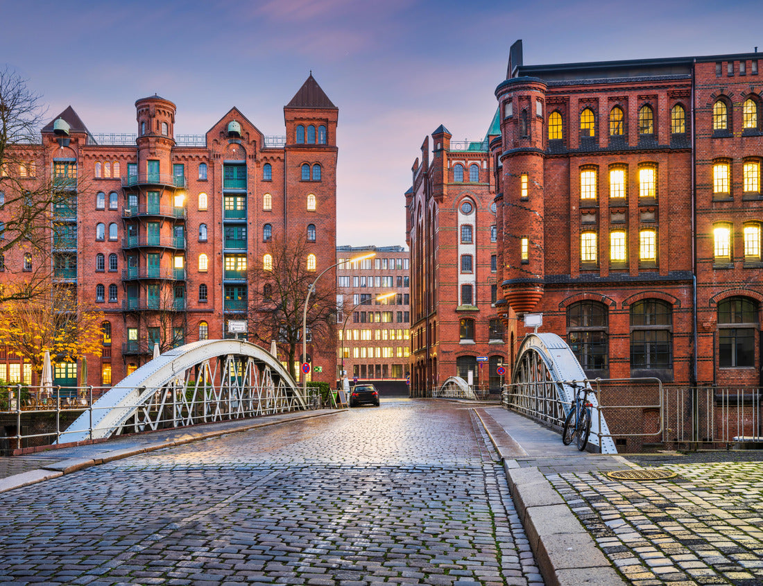 Noah Jigsaw Puzzle Historic red brick buildings and cobblestone Dutch Brook Fleet bridge in Hamburg, Germany 1000 pieces