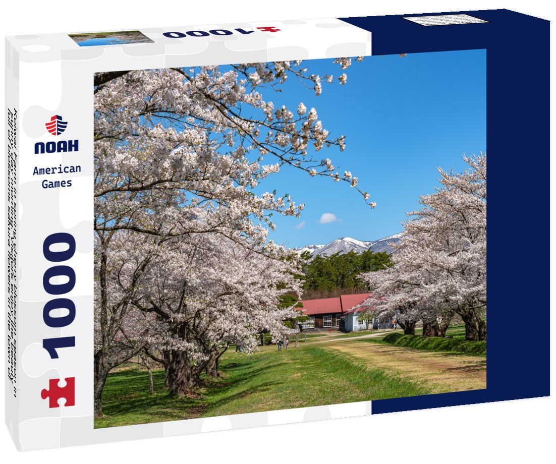 Noah Jigsaw Puzzle Koiwai Farm in spring cherry blossom season in sunny day morning. Visitors enjoy the beauty full of blossoms sakura flowers in the town of Shizukuishi, Iwate Prefecture, Japan 1000 pieces
