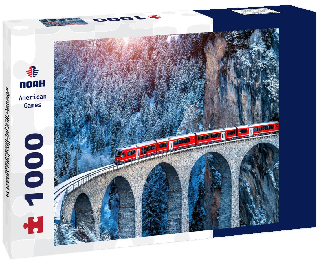 Noah Jigsaw Puzzle Aerial view of the train passing through the famous mountain in Filisur, Switzerland 1000 pieces