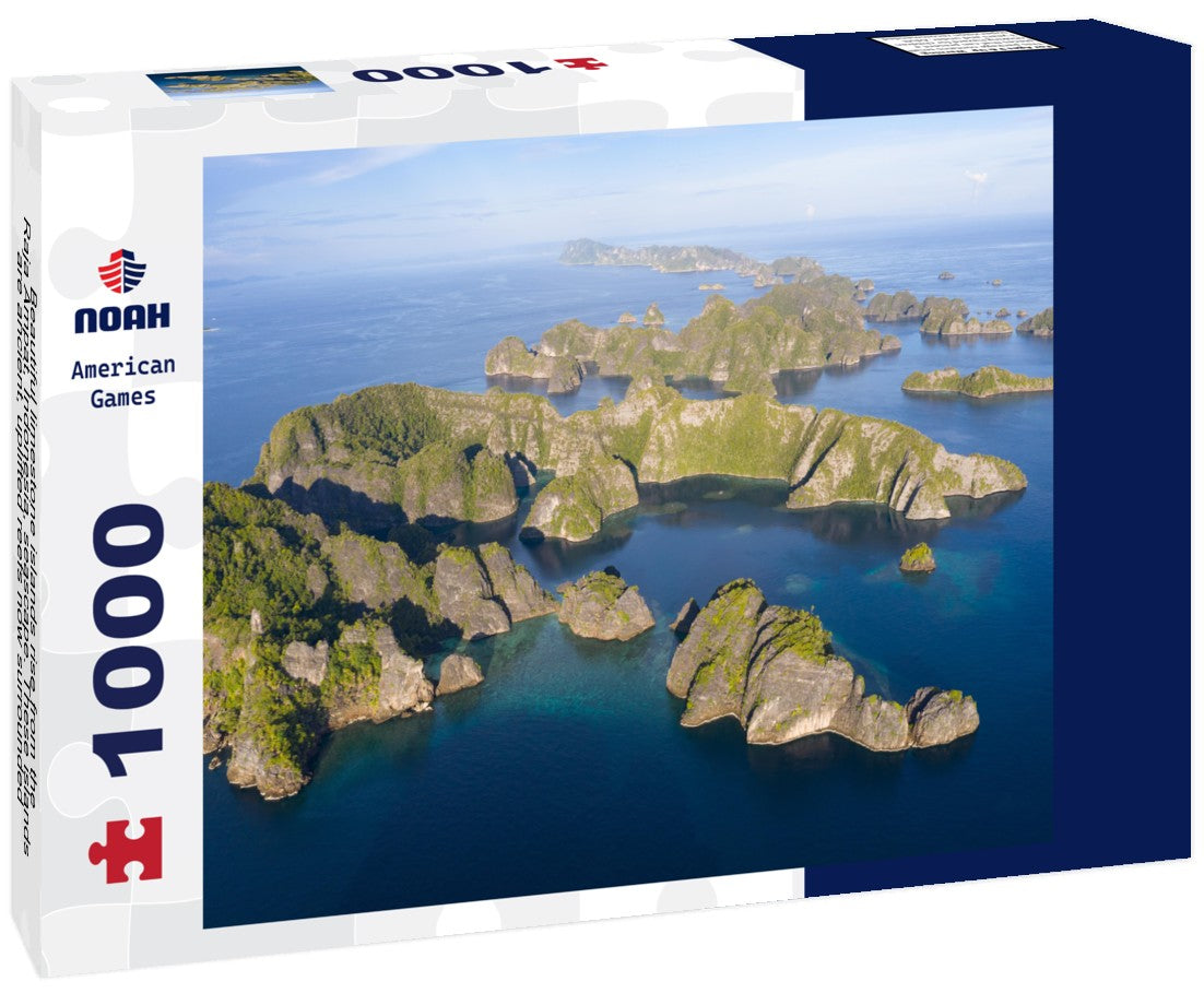 Noah Jigsaw Puzzle Beautiful limestone islands rise from the Raja Ampat, Indonesia, seascape. These islands are ancient, uplifted reefs now surrounded by young, fringing coral reefs 1000 pieces