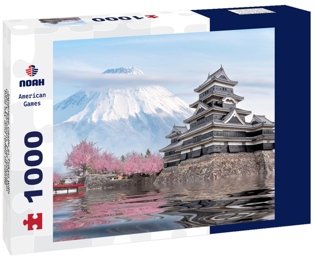 Noah Jigsaw Puzzle Japanese castle in Tokyo with cherry blossom, Fuji mountain blue sky and reflec of castle in river, Tokyo city, Japan 1000 pieces