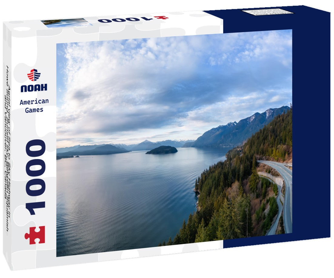 Noah Jigsaw Puzzle Aerial view of Sea to Sky Highway in Howe Sound. Sunset sky. Between Squamish and Vancouver, BC, Canada 1000 pieces