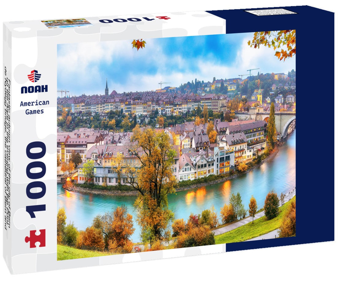 Noah Jigsaw Puzzle Fantastic autumn view of the city of Bern on the Aare in the evening with the Pont de Nydegg bridge, the cathedral of Bern and the Nydeggkirche - Protestant church 1000 pieces