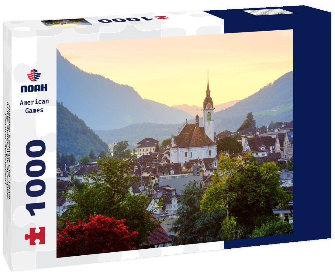 Noah Jigsaw Puzzle Historic Schwyz Old Town in the Swiss Alps at sunset, Central Switzerland 1000 pieces