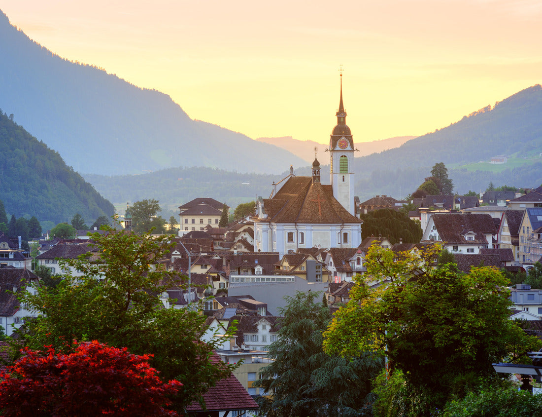 Noah Jigsaw Puzzle Historic Schwyz Old Town in the Swiss Alps at sunset, Central Switzerland 1000 pieces