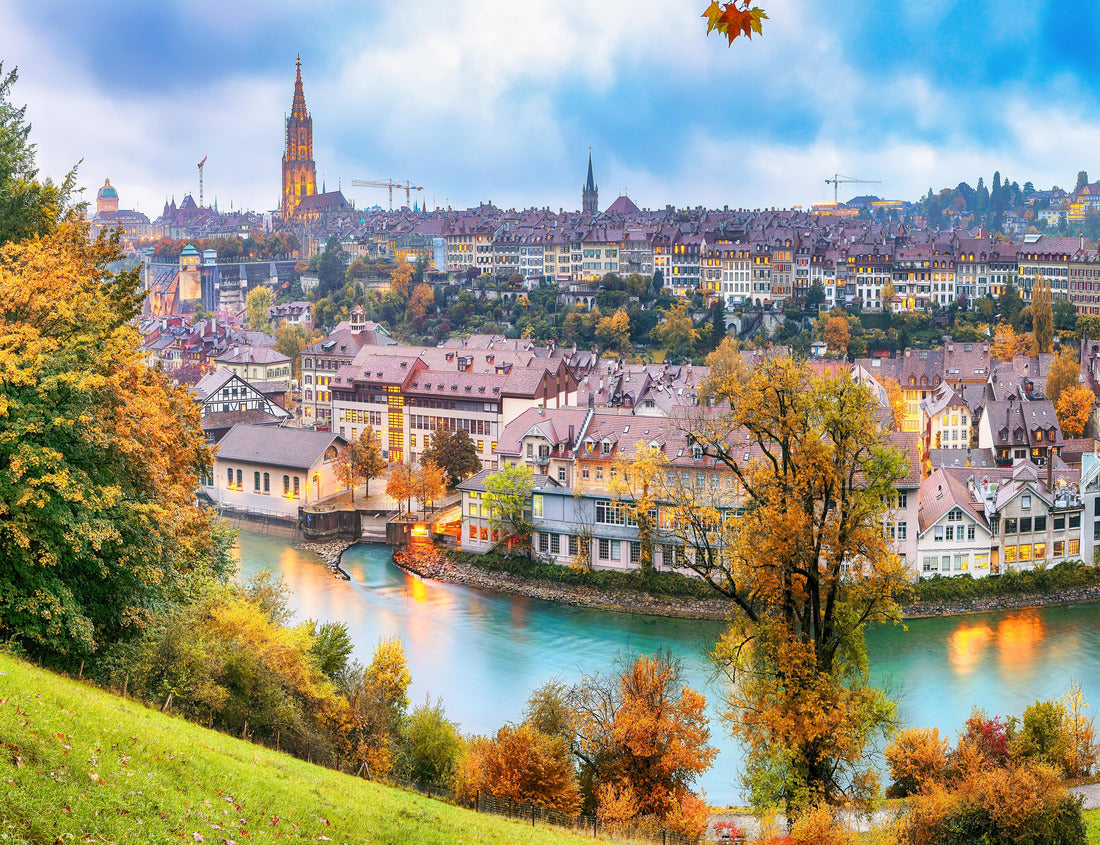 Noah Jigsaw Puzzle Fantastic autumn view of the city of Bern on the Aare river in the evening with the cathedral of Bern on the background 1000 pieces