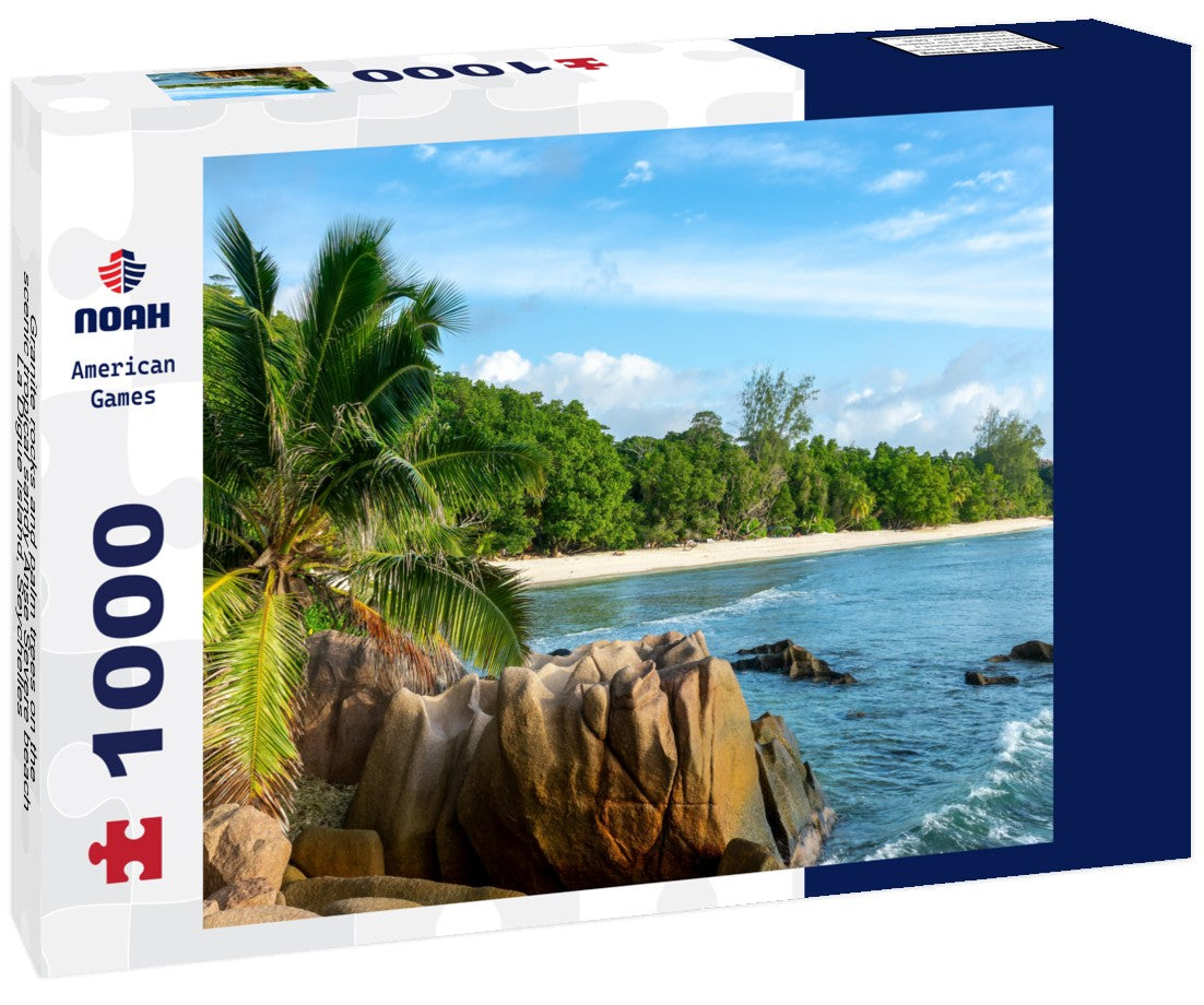 Noah Jigsaw Puzzle Granite rocks and palm trees on the scenic tropical sandy Anse Severe beach, La Digue island, Seychelles 1000 pieces