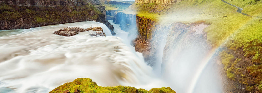 Noah Jigsaw Puzzle Dettifoss waterfall in Iceland. Enchanting view at sunset of the Icelandic landmark - the Dettifoss waterfall in Vatnajokull National Park, one of the most powerful waterfalls in Europe Panorama 1000 Pieces