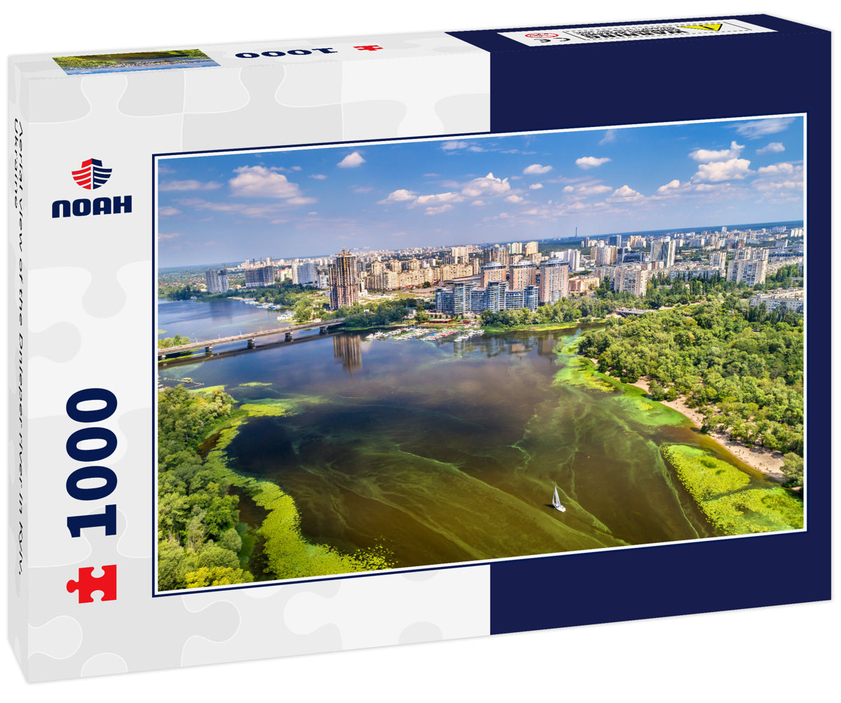 Aerial view of the Dnieper river in Kyiv, Ukraine