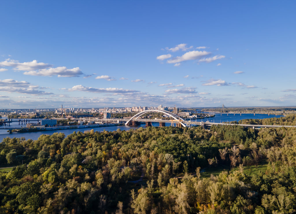 Aerial view of the fresh dnieper river in Kiev city