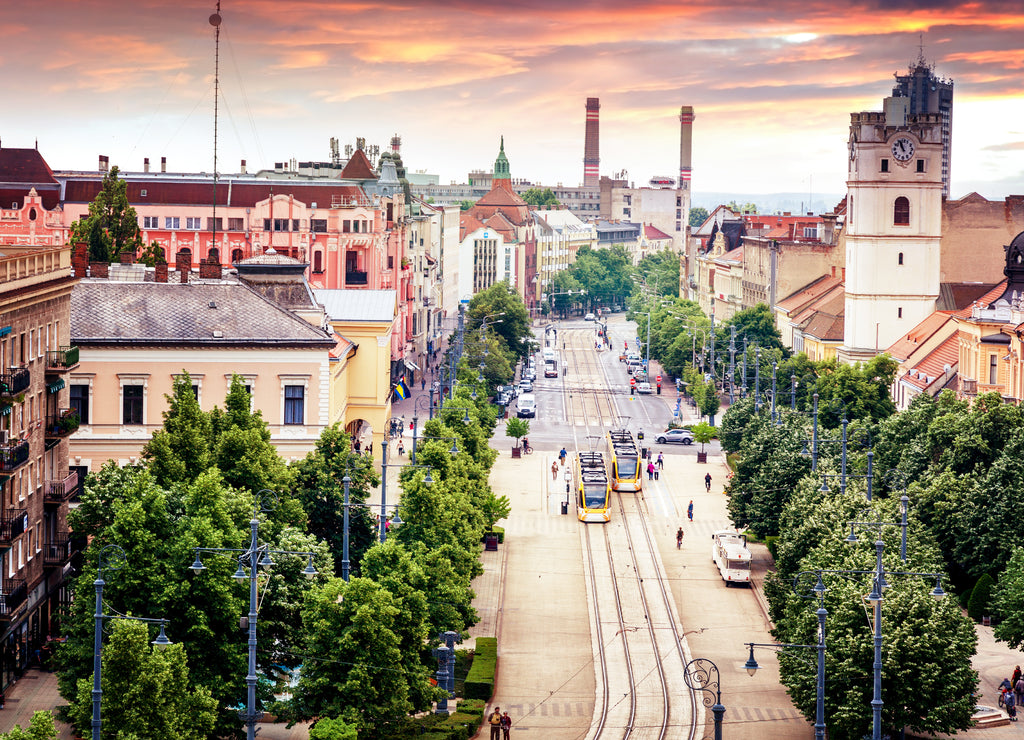Debrecen, Hungary, view of the city from the top of the Reformed Cathedral, beautiful cityscape