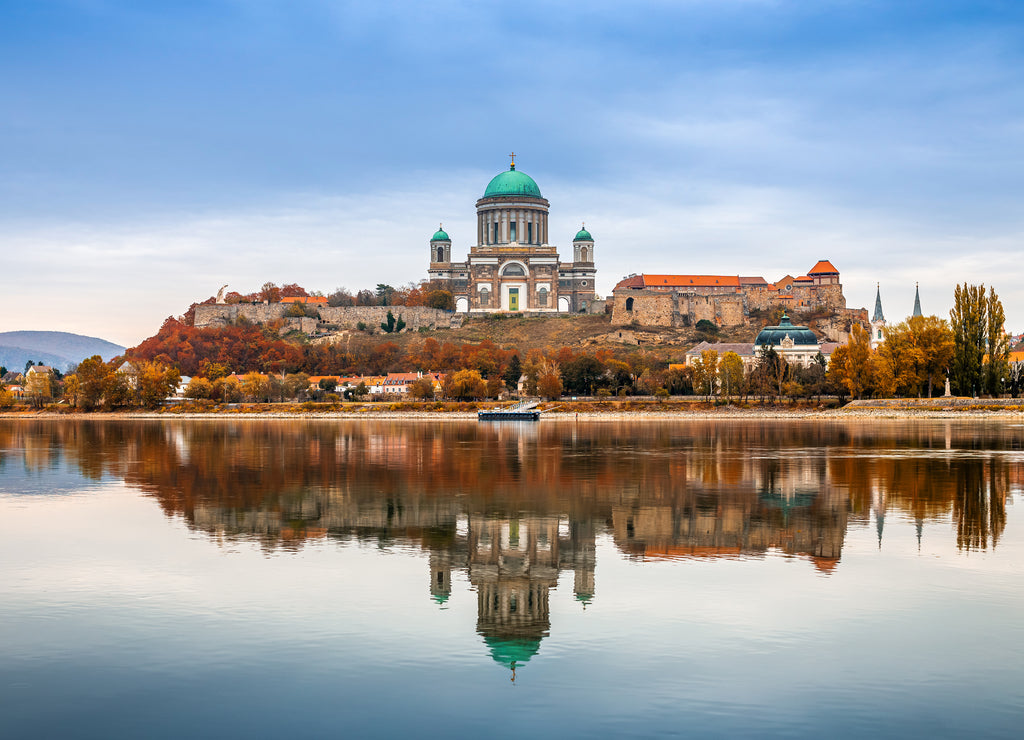 Esztergom, Hungary - Beautiful autumn morning with the Basilica of the Blessed Virgin Mary at Esztergom by the River Danube