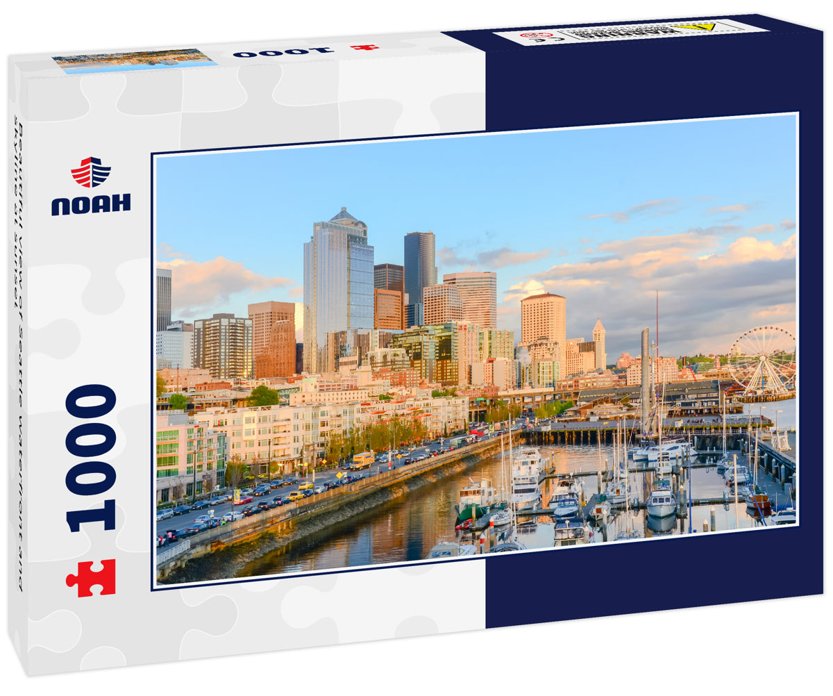Beautiful view of Seattle waterfront and skyline at sunset