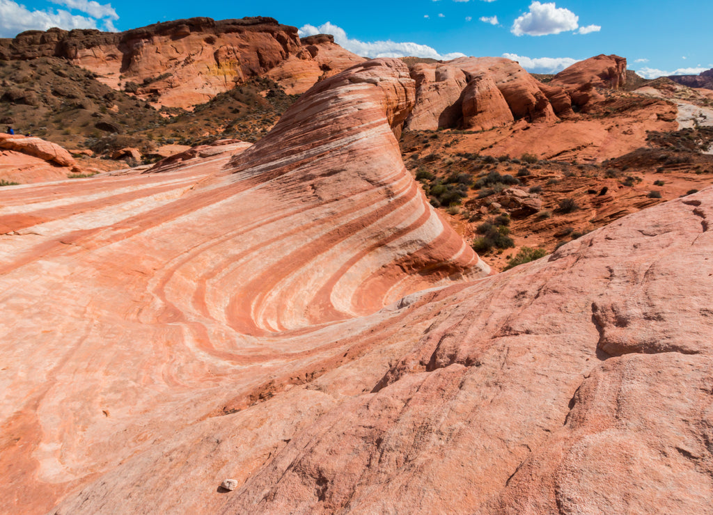 The Striated Sandstone Slickrock of Fire Wave in Fire Valley, Valley of Fire State Park, Nevada, USA
