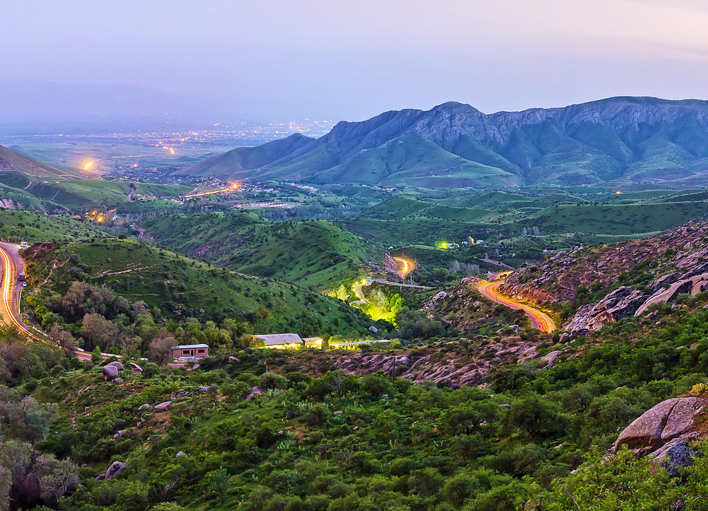 The evening in mountains with scenic Tahtakaracha pass, Uzbekist
