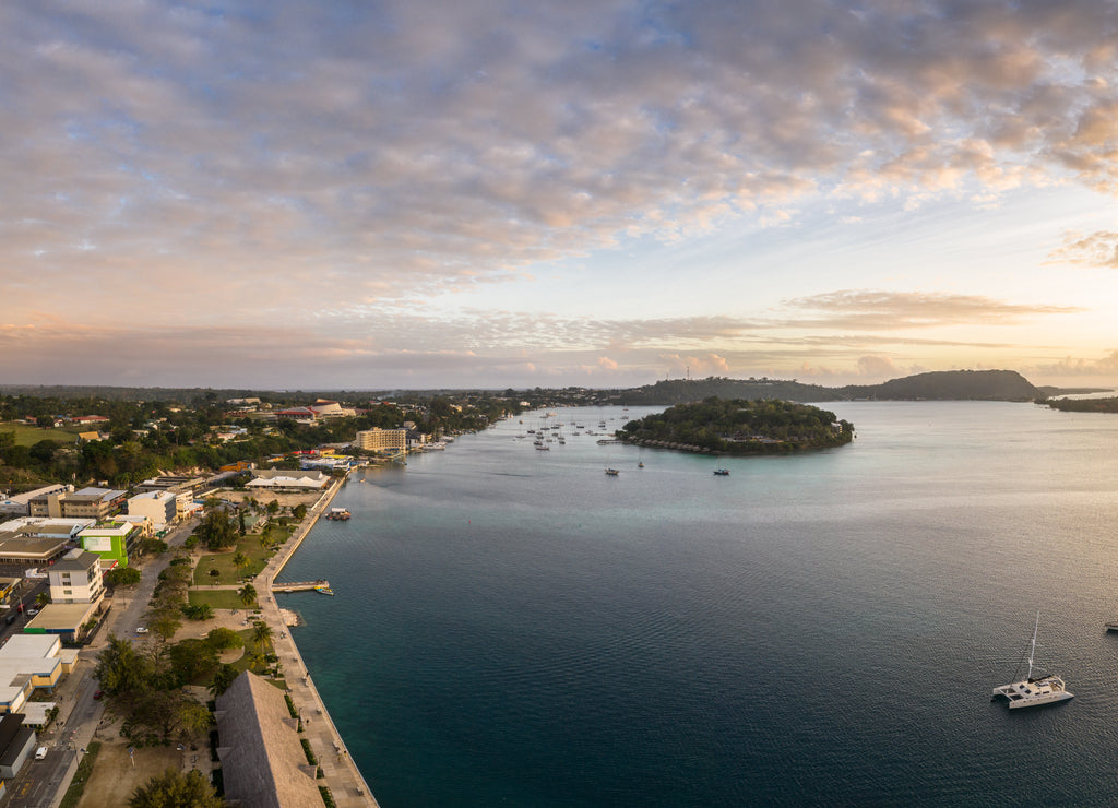 Aerial panorama of Port Vila city and the Iririki island in Vanuatu capital city