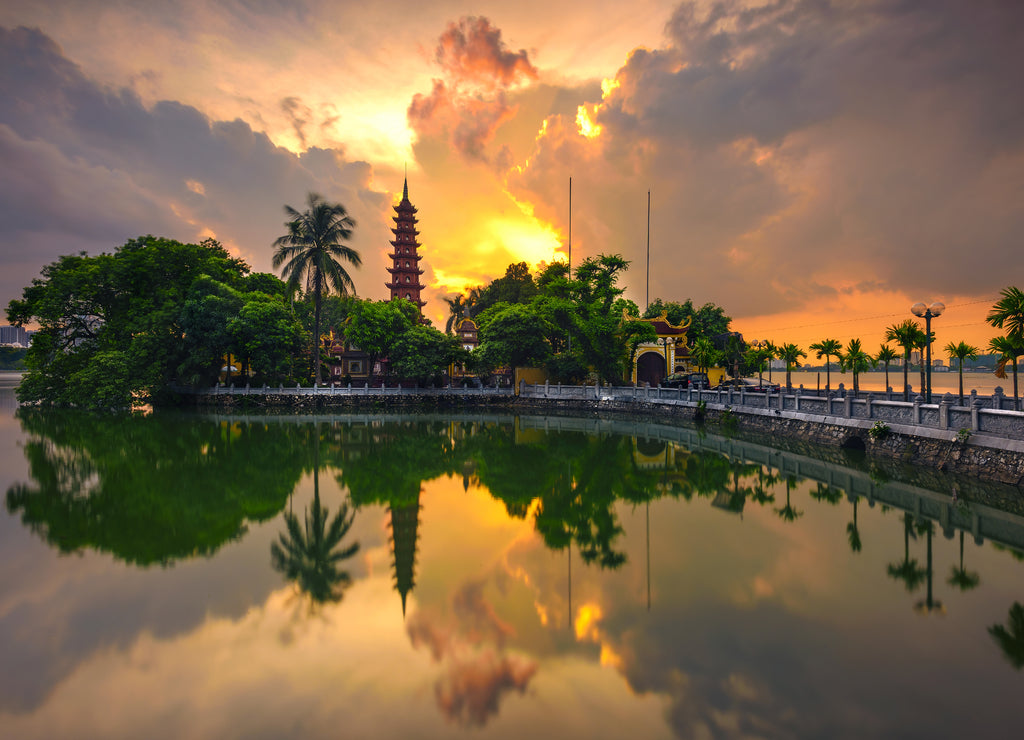 Sunset on Tran Quoc ancient pagoda in Ha Noi city, Vietnam