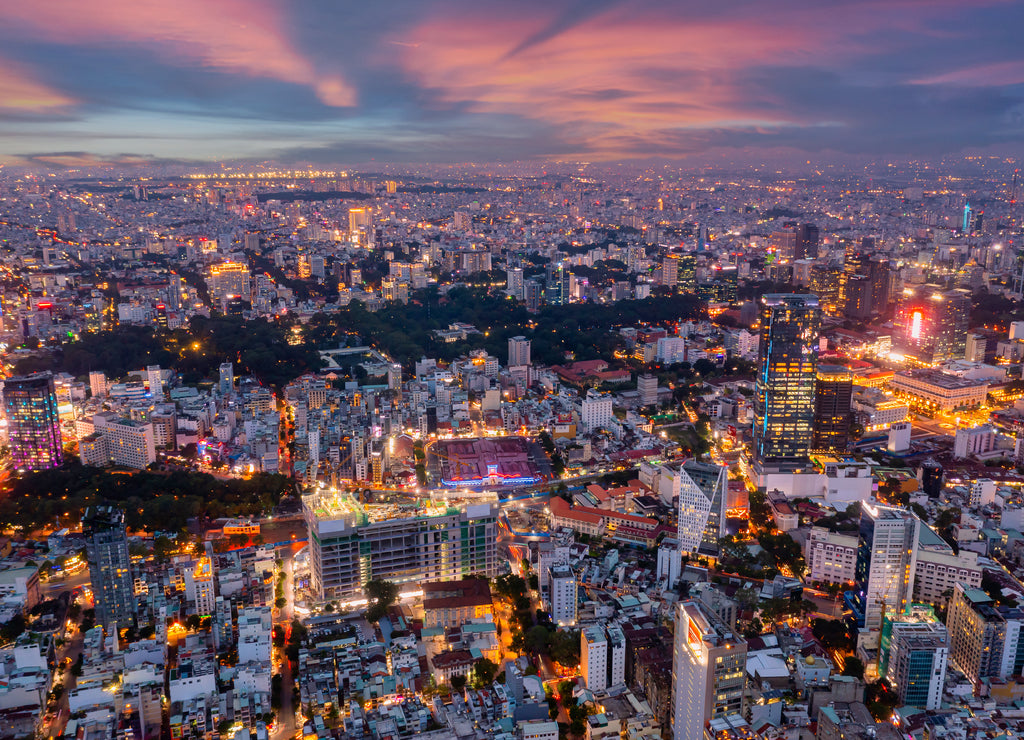 Saigon downtown district in the sunset